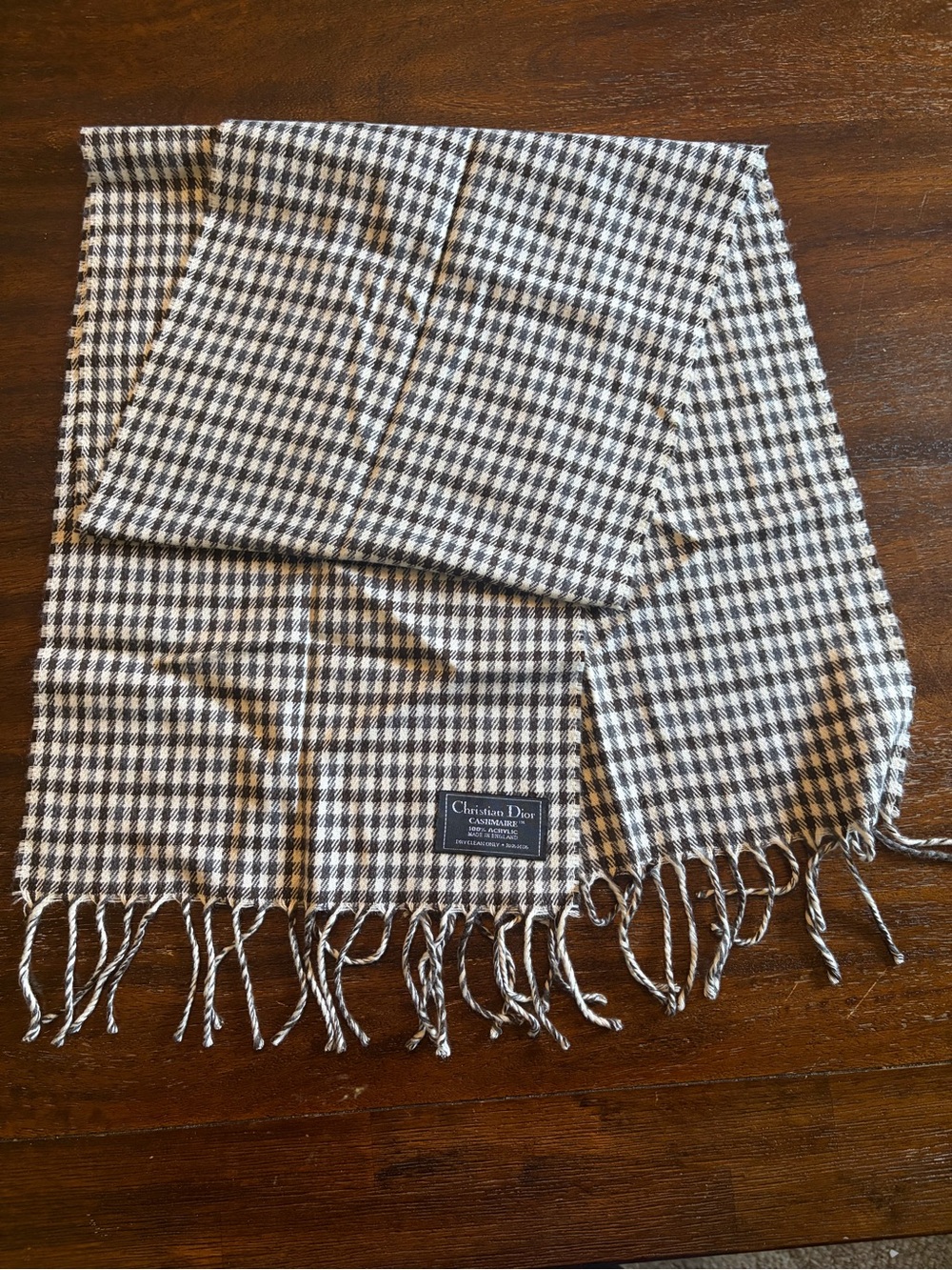Vintage Christian Dior Monsieur Cashmaire Scarf Black Cream Houndstooth England